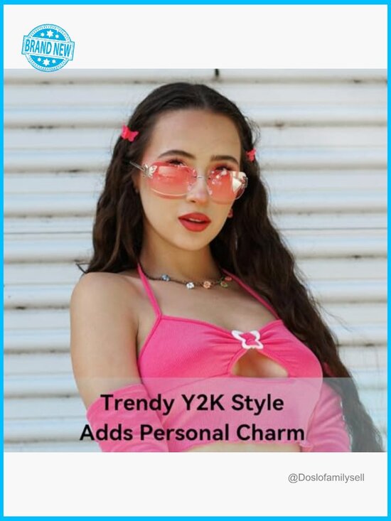 Retro Y2K Rectangle Rimless Sunglasses Women Fashion Square Butterfly Shades UV main image 7